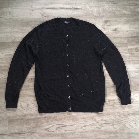 Nicole Miller - Button Front Cardigan - Black with Silver Metallic Yarn - Picture 1 of 6